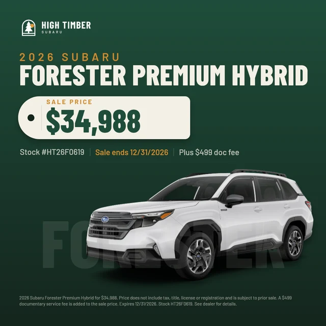 A sale tag banner for High Timber Subaru, a demo store