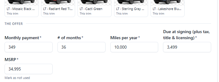 DealerMaker: editing an offer, on a demo store